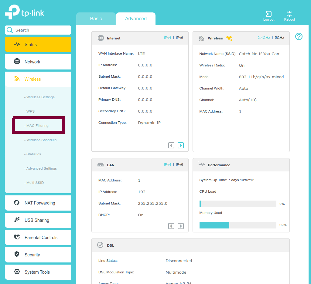 Filtering Tab